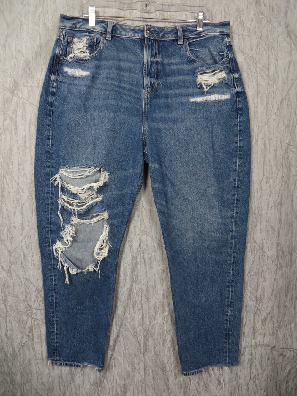 American Eagle Mom Jeans Womens 16 Regular High Rise Distressed Ripped Raw Hem